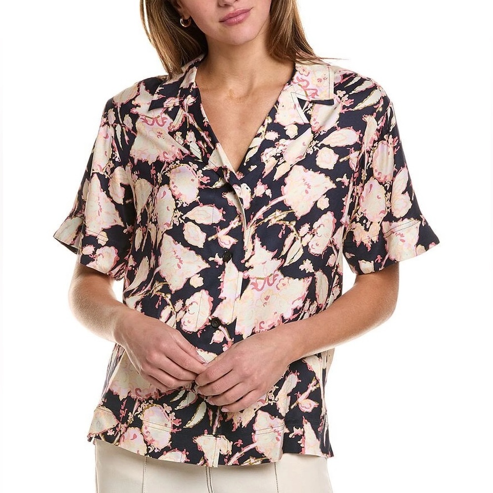 NWT A.L.C. Ian Top Small Floral Button Down Short Sleeve Blouse ALC